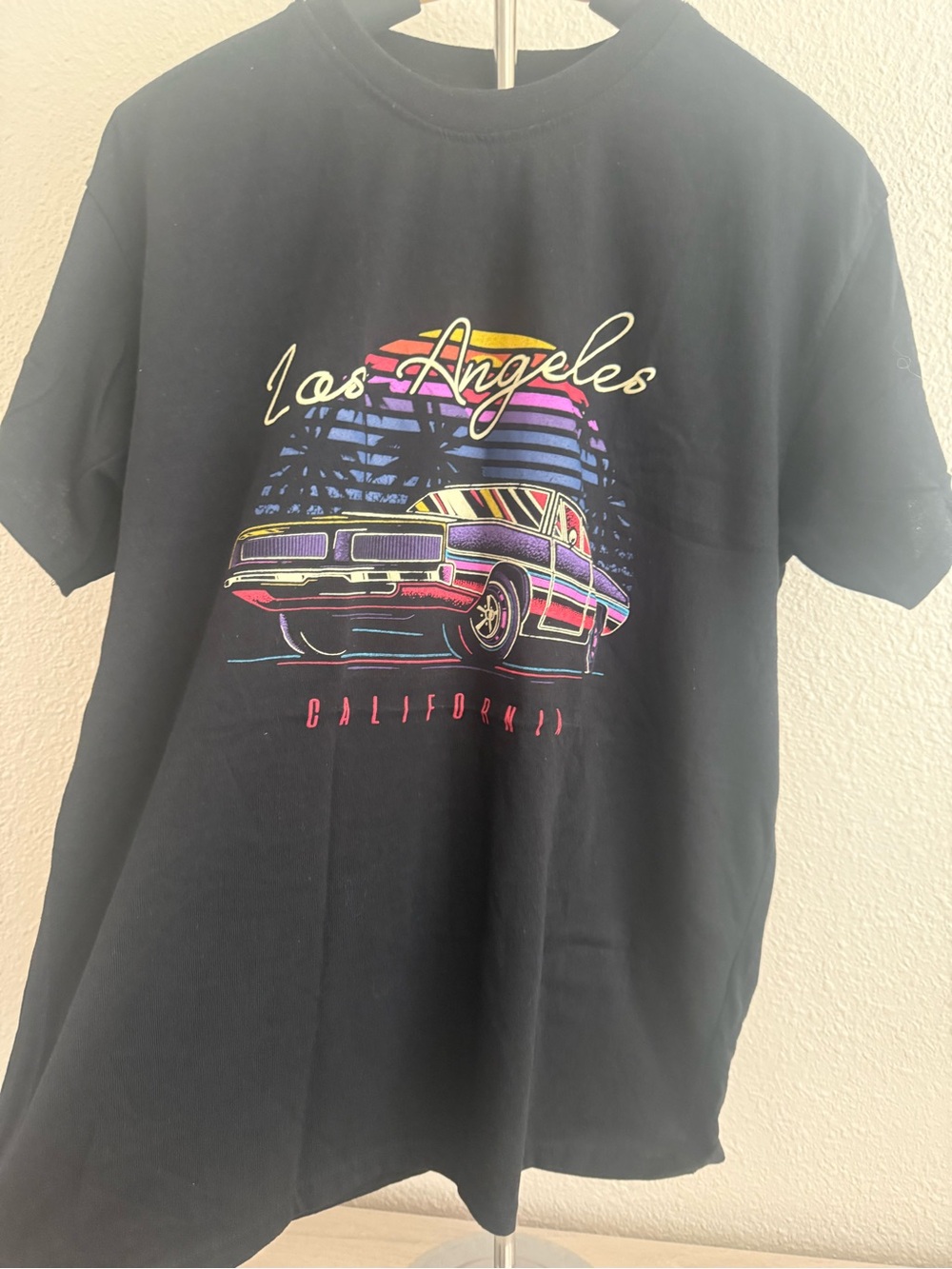 Black Los Angeles Graphic Tee with Retro Car Print